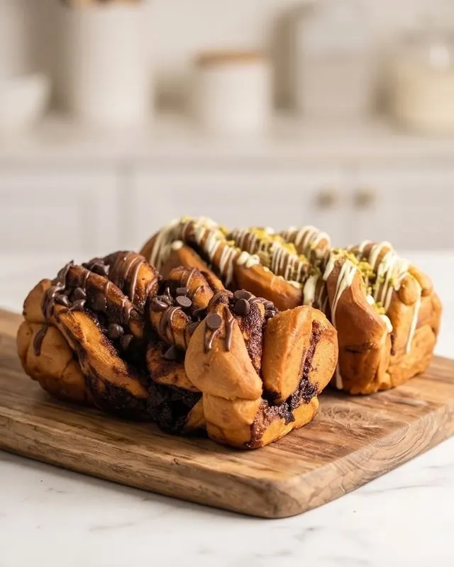 Pan dulce trenzado de chocolate y de pistacho