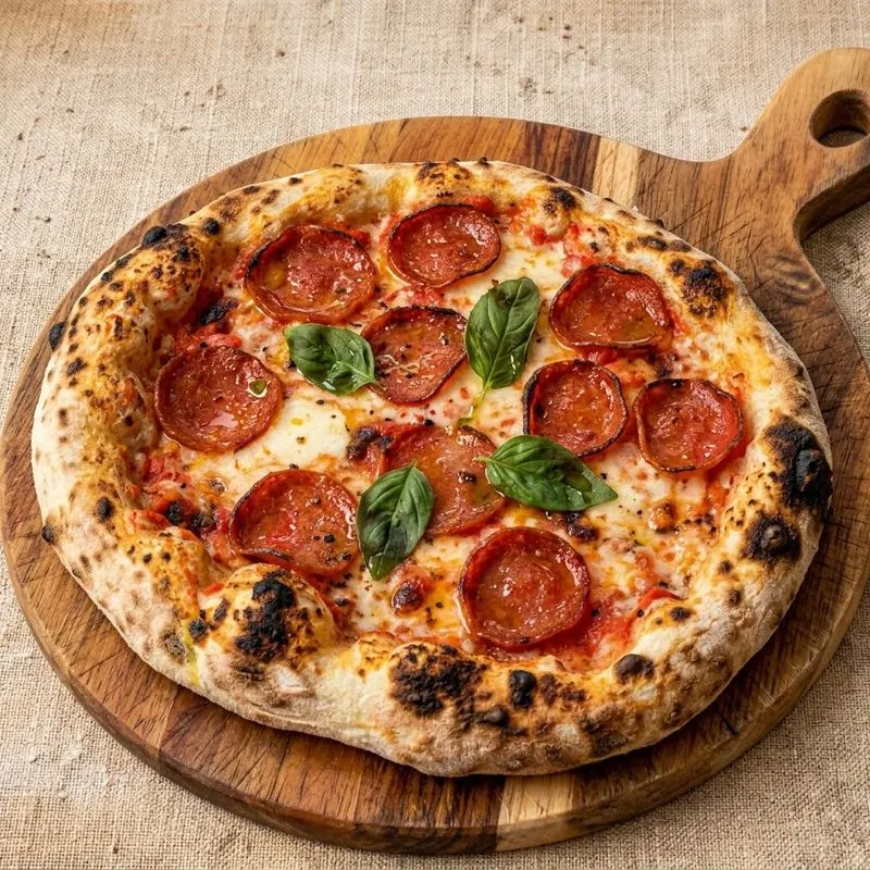 Pizza de pepperoni de masa madre